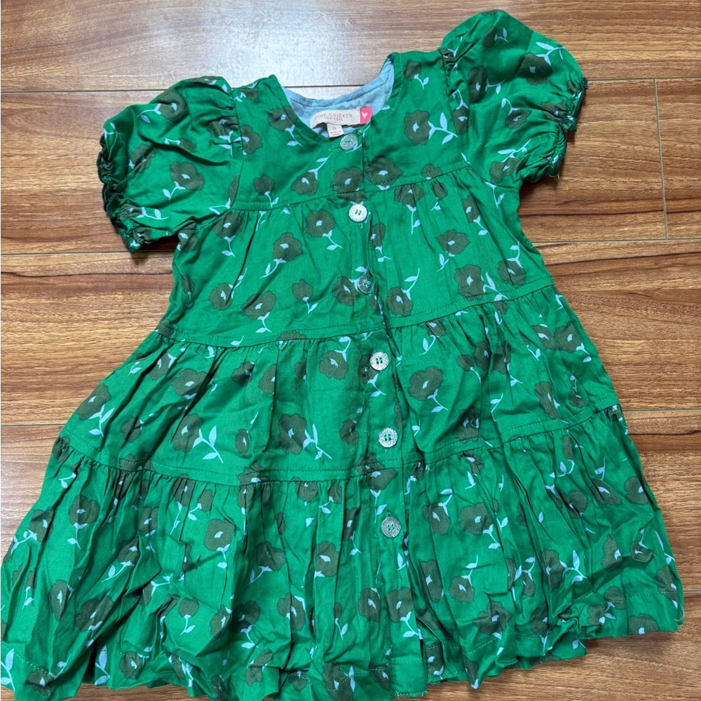 Pink Chicken Green Floral Kids Dress